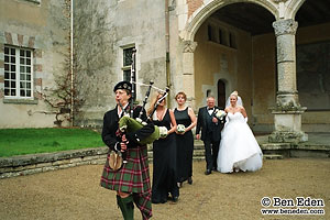 Scottish Piper Leads Wedding Procession