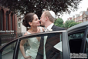 Photographs of Bride and Groom in a limousine